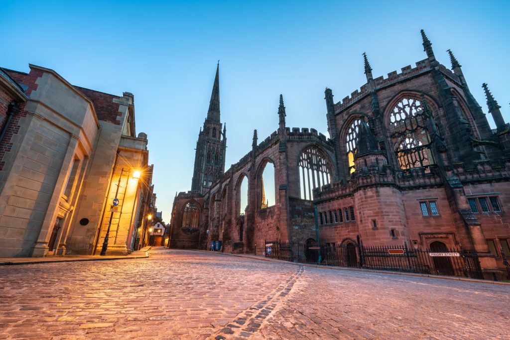 Coventry cathedral at dusk. England