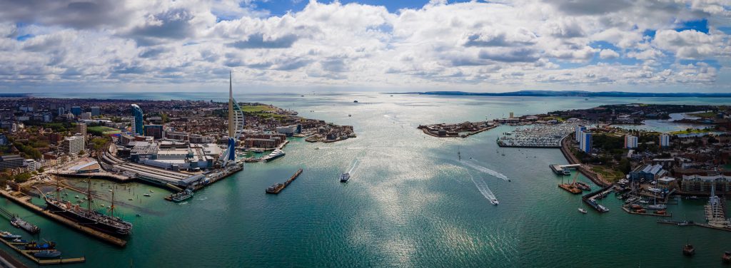 Aerial view of Portsmouth in summer day