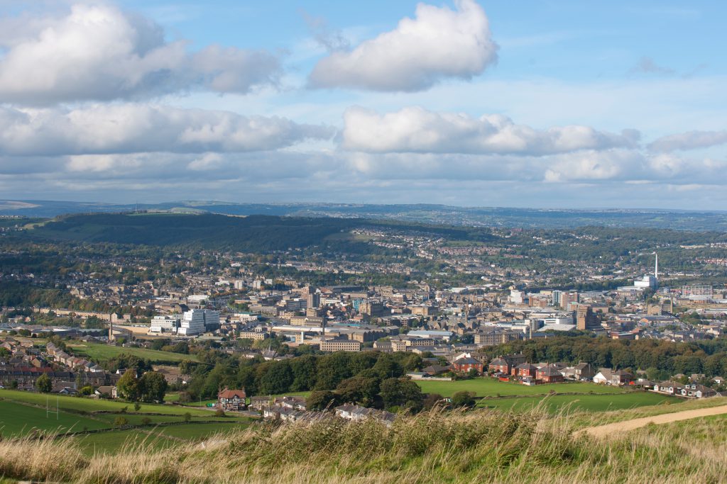 Huddersfield, West Yorkshire, UK, October 2013, view of Huddersfield and the surrounding area from Castle Hill